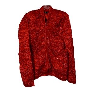 MSK Red Satin Sequin Quilt Crinkle Zipper Long Sleeve Jacket, L
Jacket Size